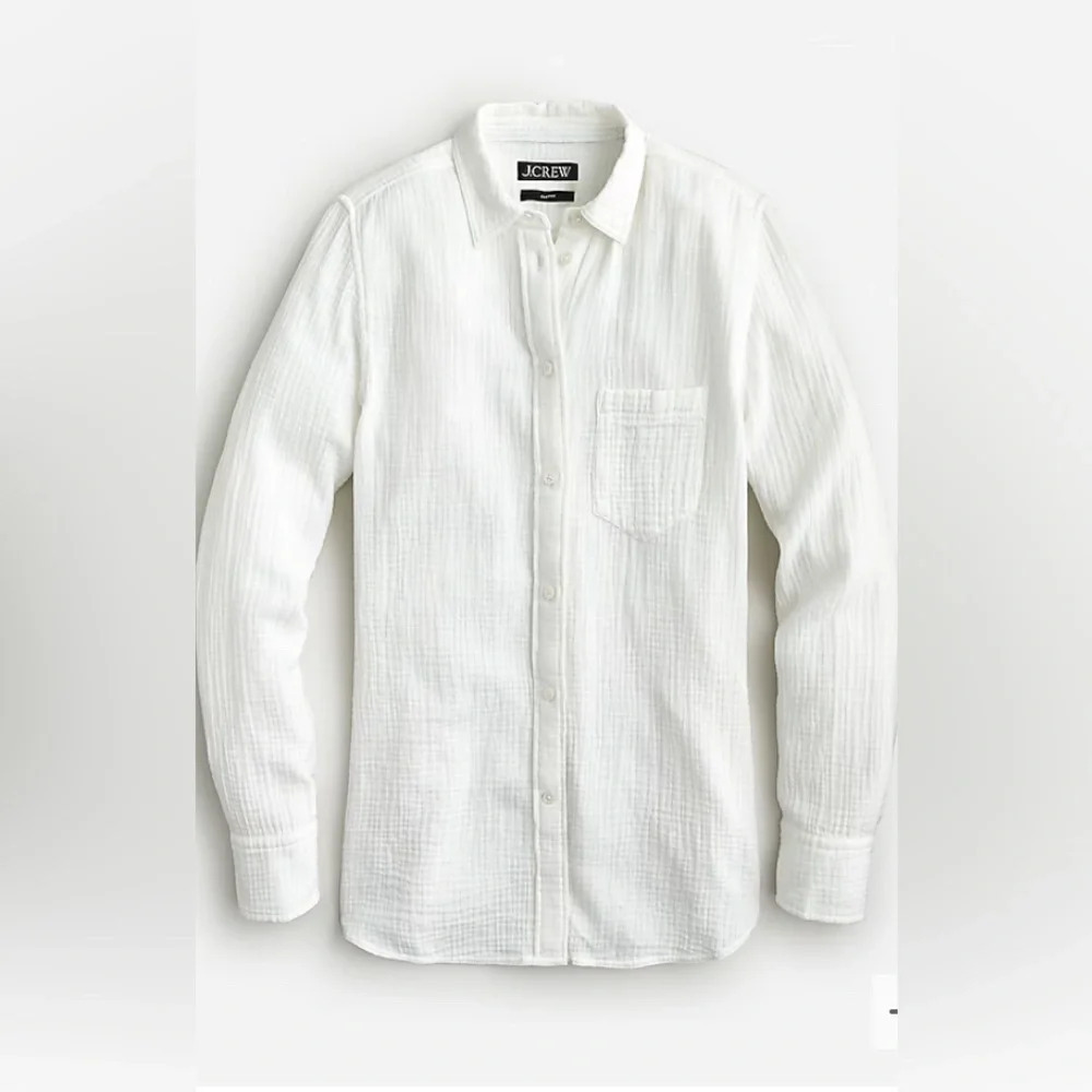 -J CREW Womens GarƧon Classic Double-Gauze White Button Front #0573 - Picture 2 of 6